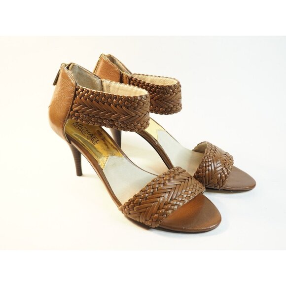 Michael Kors Brown Braided Woven Leather Open Toe Heels, Size 7.5 (US) - Picture 1 of 13